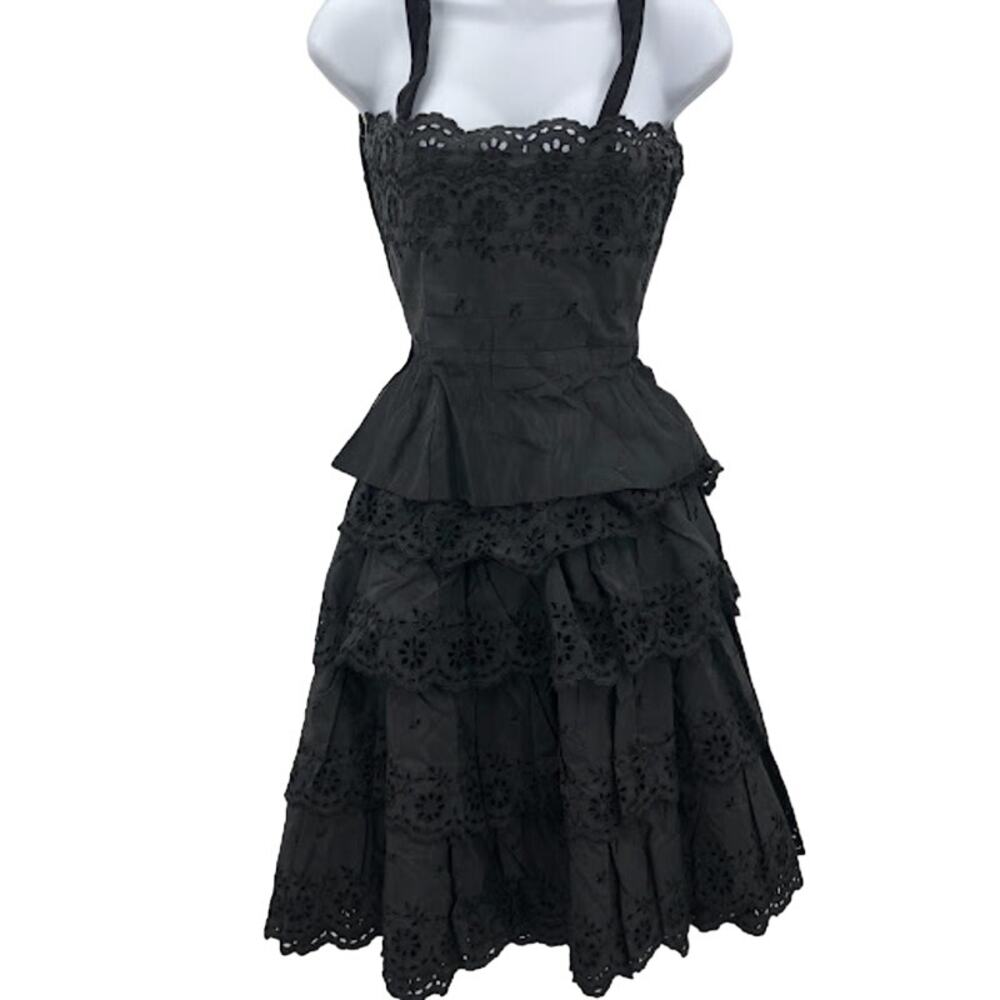 Vintage Junior House Sleeveless Corset Top Tiered Skirt Black 2 pc. islet set XS